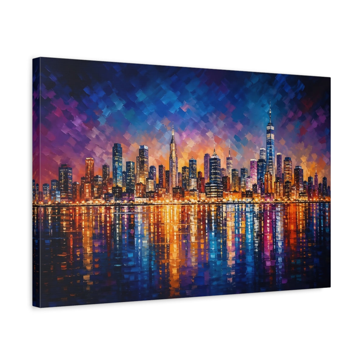 Side Mockup 3. Abstract Cityscape Colorful Cityscape shown as stretched canvas wall art