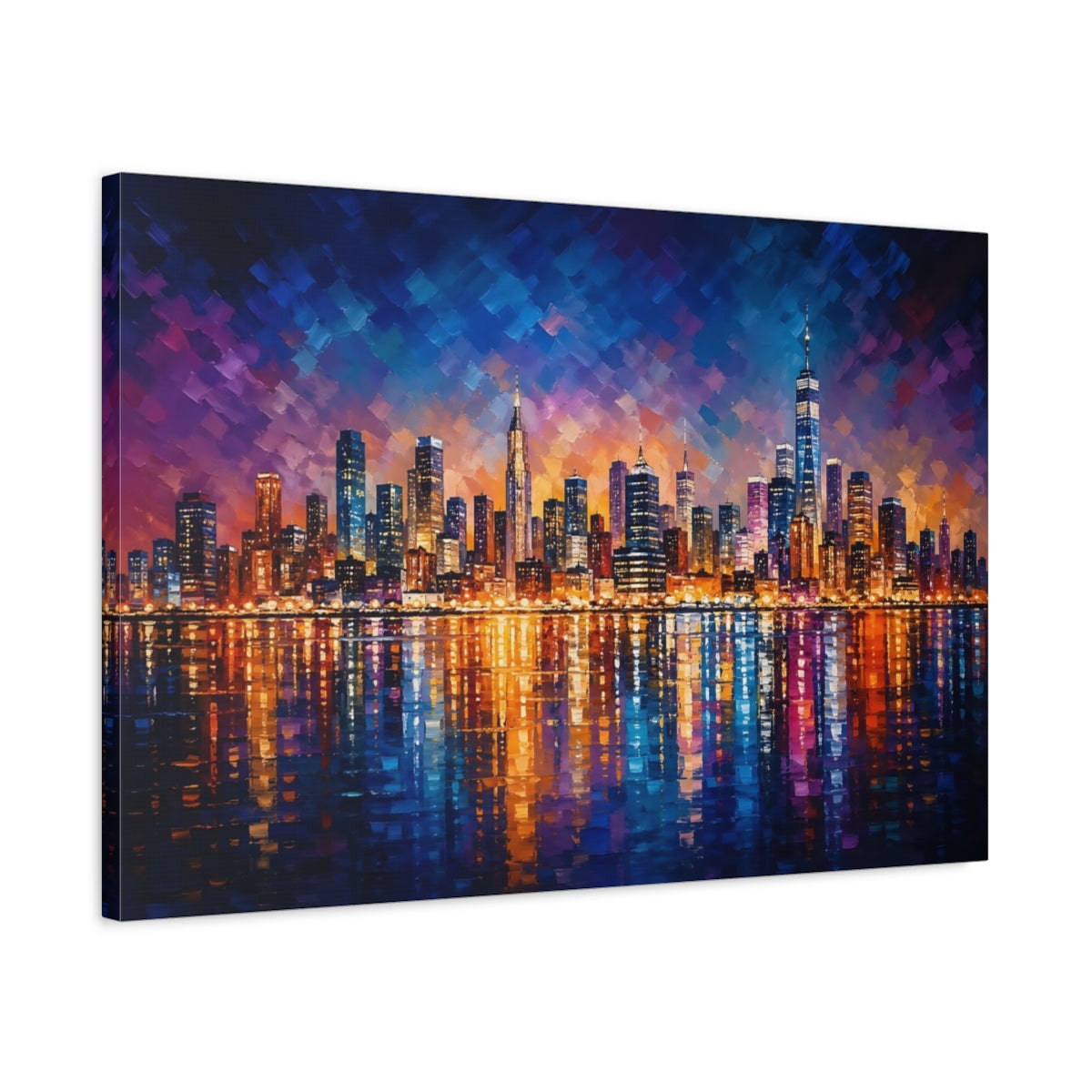Side Mockup 2. Abstract Cityscape Colorful Cityscape shown as stretched canvas wall art