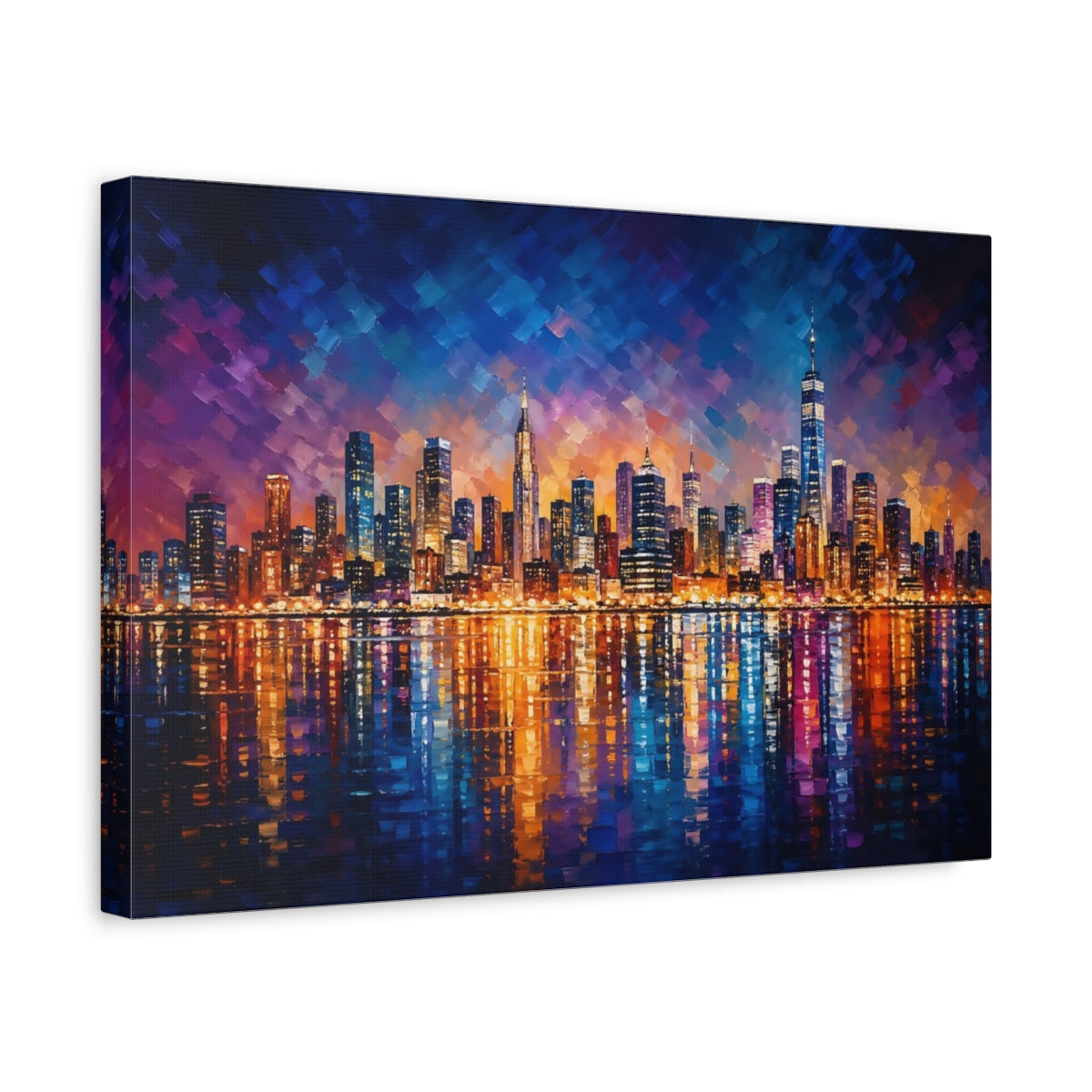 Side Mockup 4. Abstract Cityscape Colorful Cityscape shown as stretched canvas wall art
