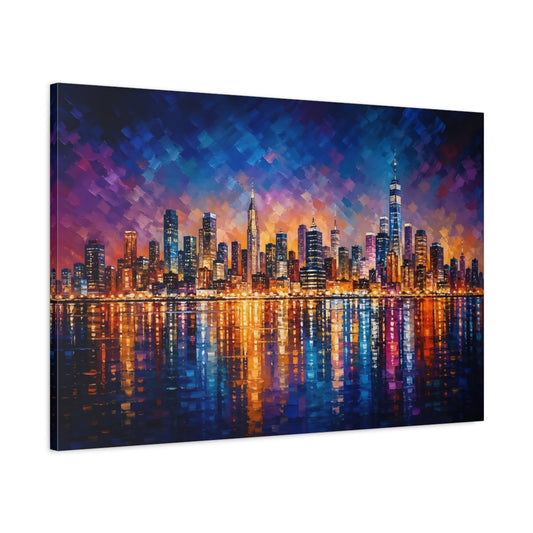 Main Mockup. Abstract Cityscape Colorful Cityscape shown as stretched canvas wall art
