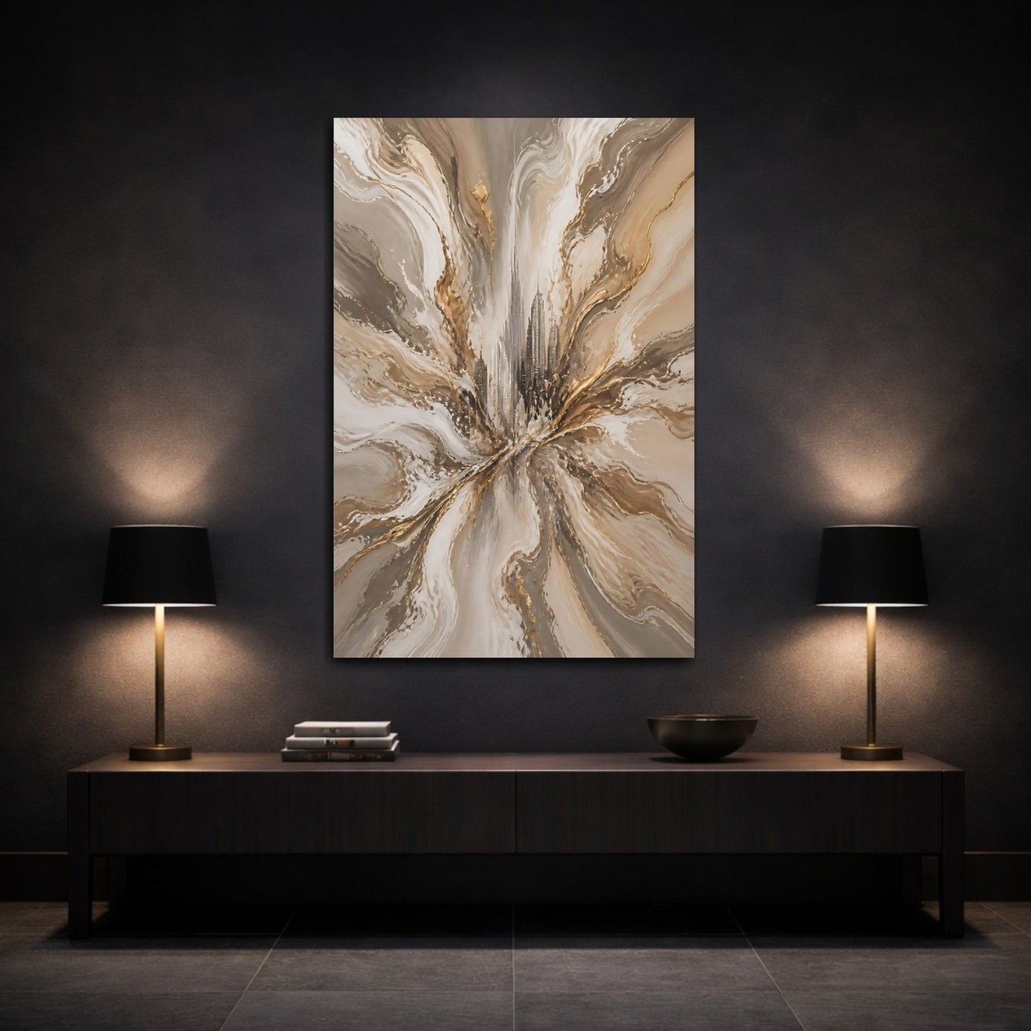 Abstract Cityscape Gold And Grey Canvas Wall Art Print – Living Room, Above Sofa - YesArtYes
