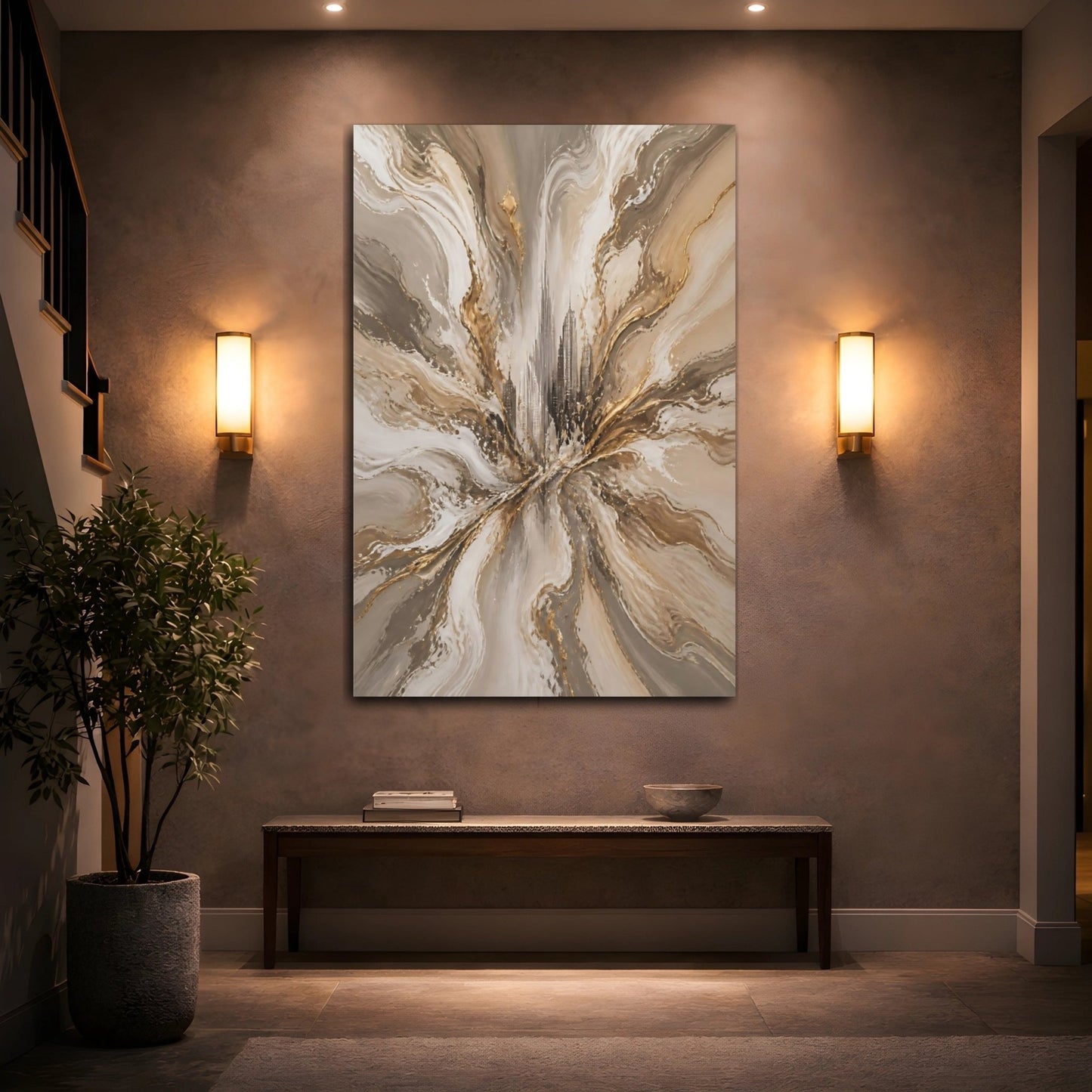 Abstract Cityscape Gold And Grey Canvas Wall Art Print – Living Room, Above Sofa - YesArtYes