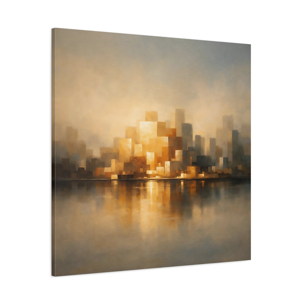 Main Mockup. Abstract Cityscape Golden Cityscape shown as stretched canvas wall art