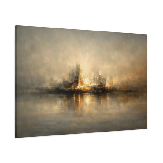 Main Mockup. Abstract Cityscape Golden Cityscape shown as stretched canvas wall art