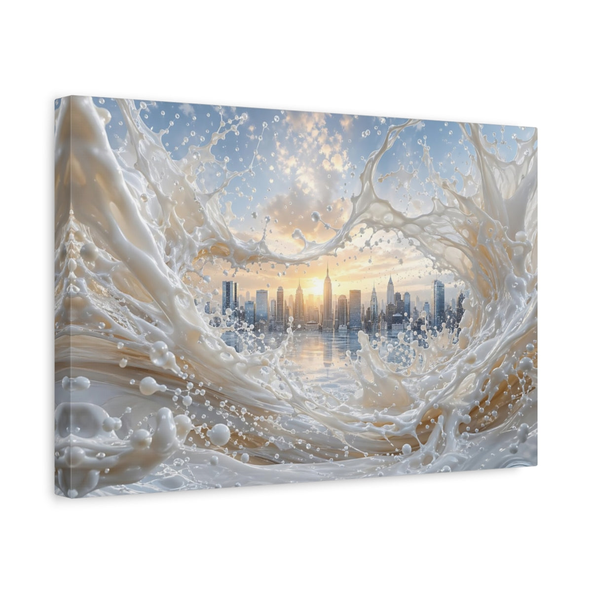 Side Mockup 4. Abstract Cityscape Splash White Cityscape shown as stretched canvas wall art