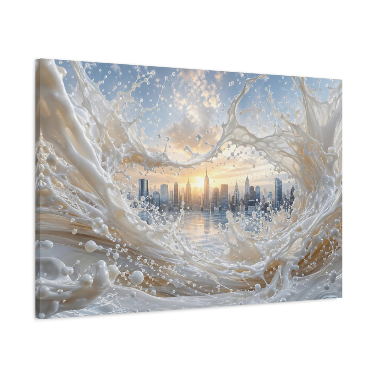 Main Mockup. Abstract Cityscape Splash White Cityscape shown as stretched canvas wall art