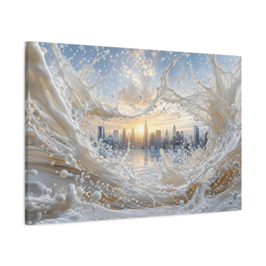 Main Mockup. Abstract Cityscape Splash White Cityscape shown as stretched canvas wall art