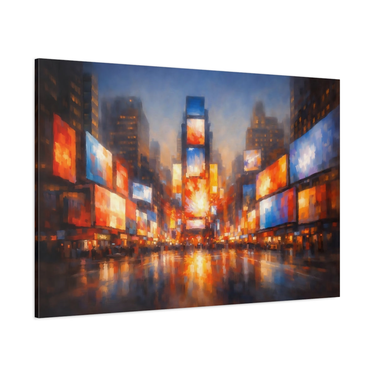 Main Mockup. Abstract Cityscape Vibrant City Lights shown as stretched canvas wall art