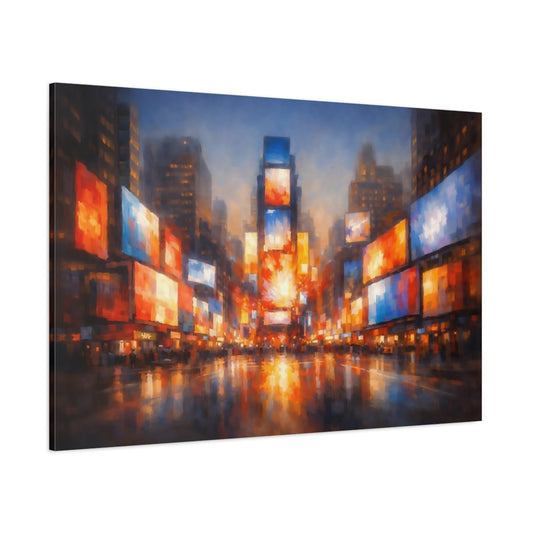 Main Mockup. Abstract Cityscape Vibrant City Lights shown as stretched canvas wall art