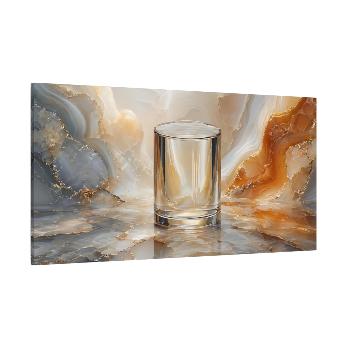 Side Mockup 2. Abstract Clear Glass Gold And Gray shown as stretched canvas wall art