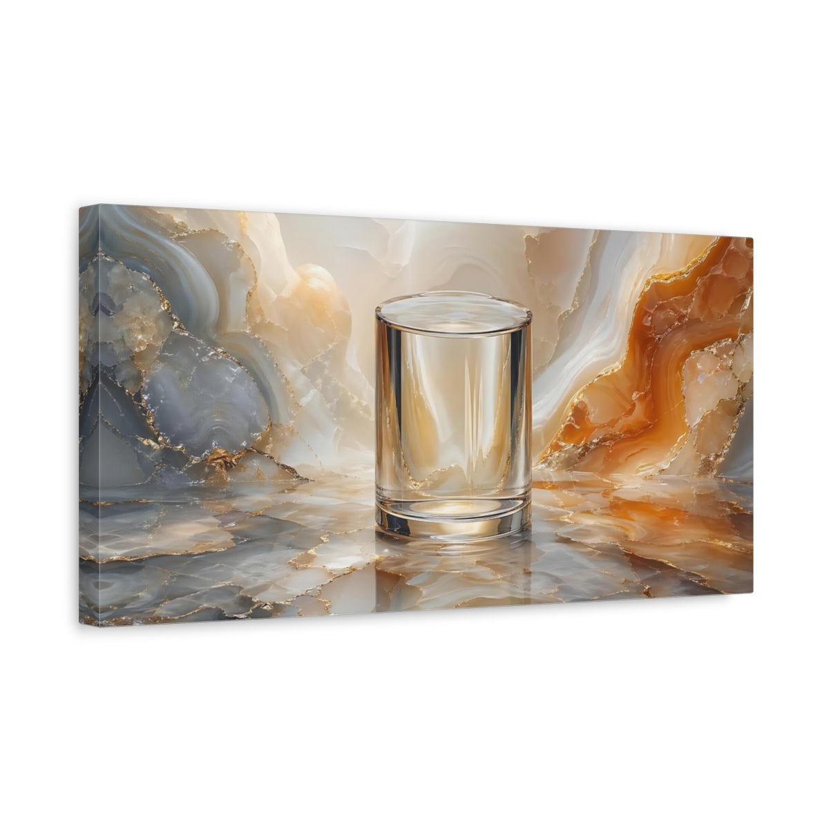 Side Mockup 3. Abstract Clear Glass Gold And Gray shown as stretched canvas wall art