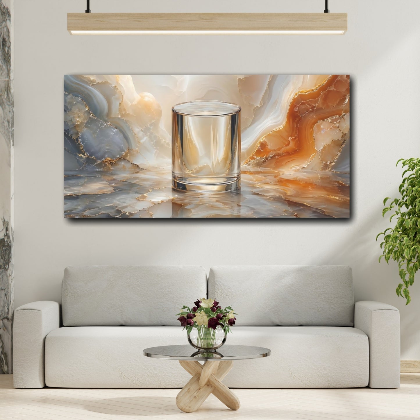 Mockup 3. Abstract Clear Glass Gold And Gray shown as stretched canvas wall art