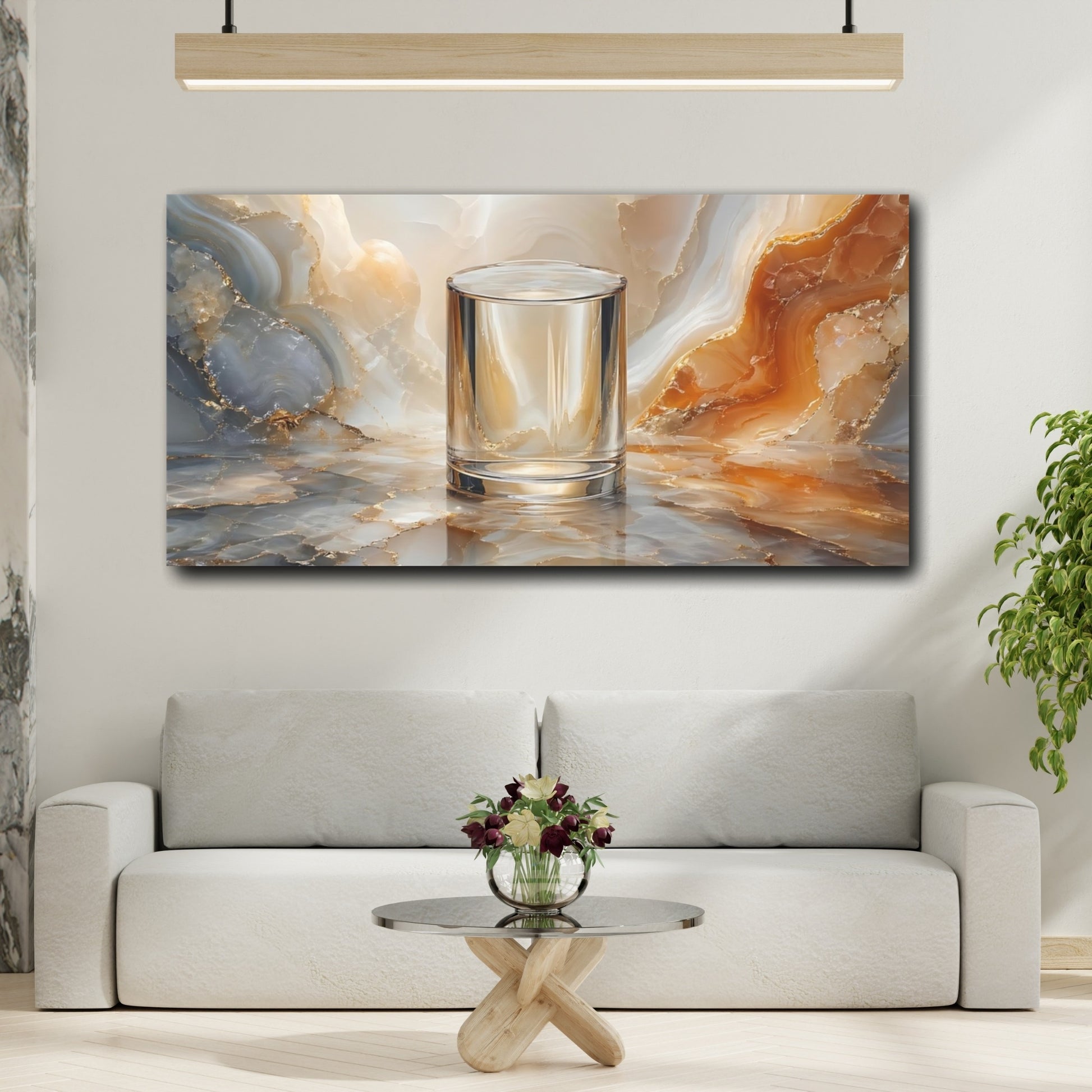 Mockup 3. Abstract Clear Glass Gold And Gray shown as stretched canvas wall art