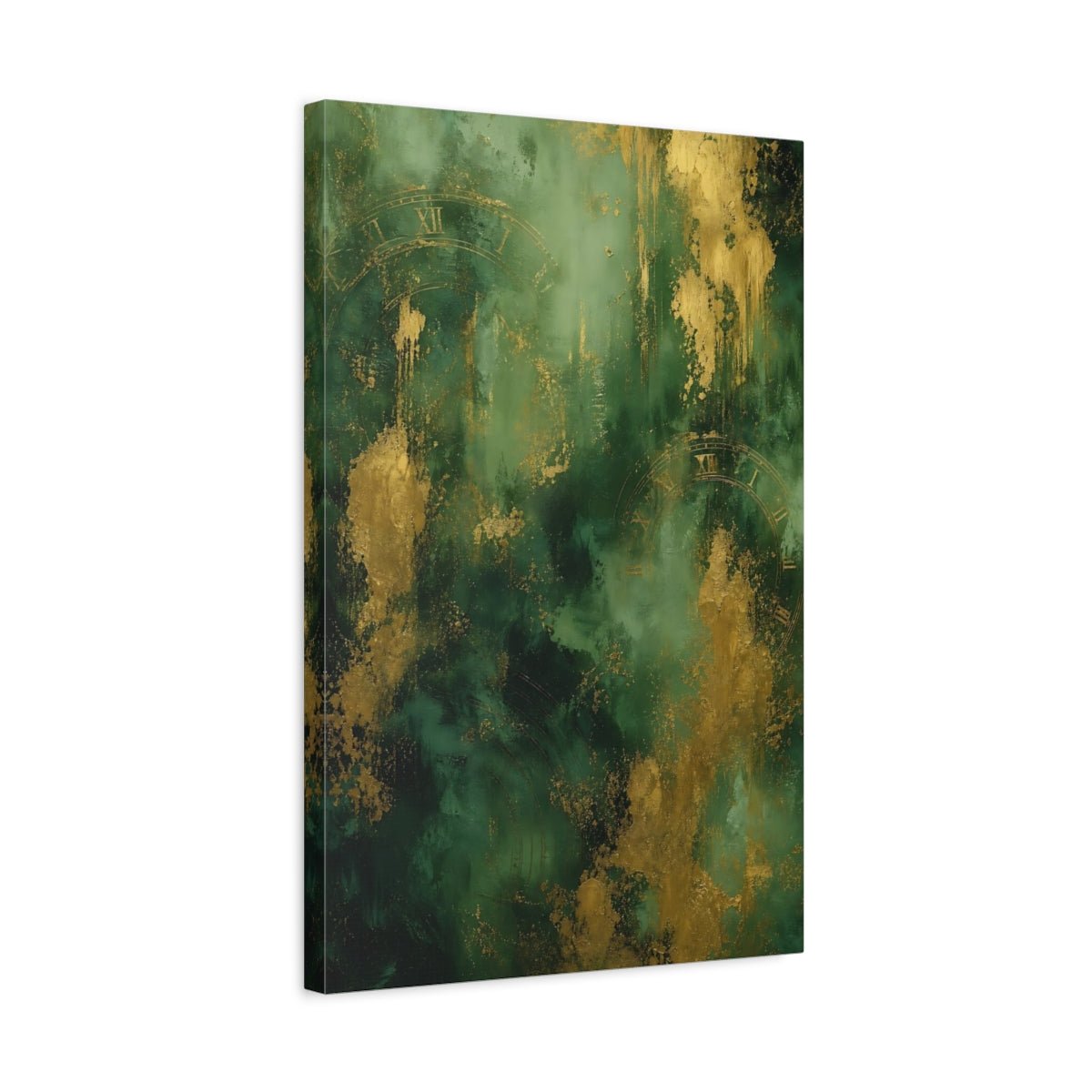 Abstract Clock Emerald Gold Canvas Wall Art Print – Living Room, Above Sofa - YesArtYes