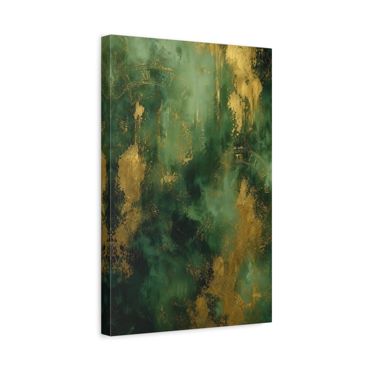 Abstract Clock Emerald Gold Canvas Wall Art Print – Living Room, Above Sofa - YesArtYes