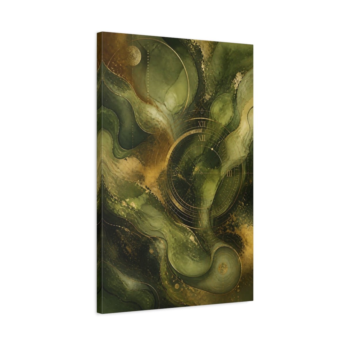 Abstract Clock Green Gold Canvas Print – Modern Decor for Living Room, Above Fireplace - YesArtYes