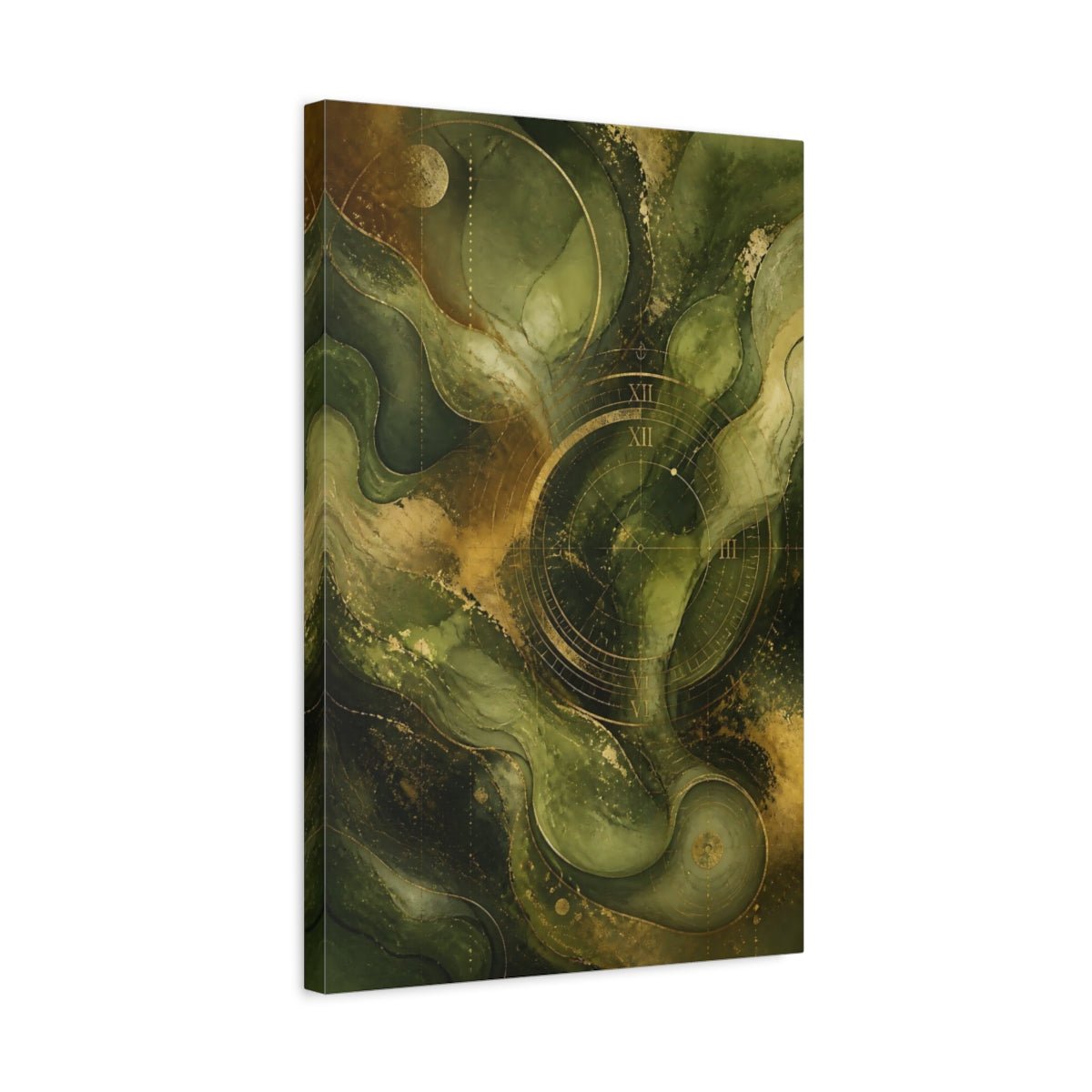 Abstract Clock Green Gold Canvas Print – Modern Decor for Living Room, Above Fireplace - YesArtYes