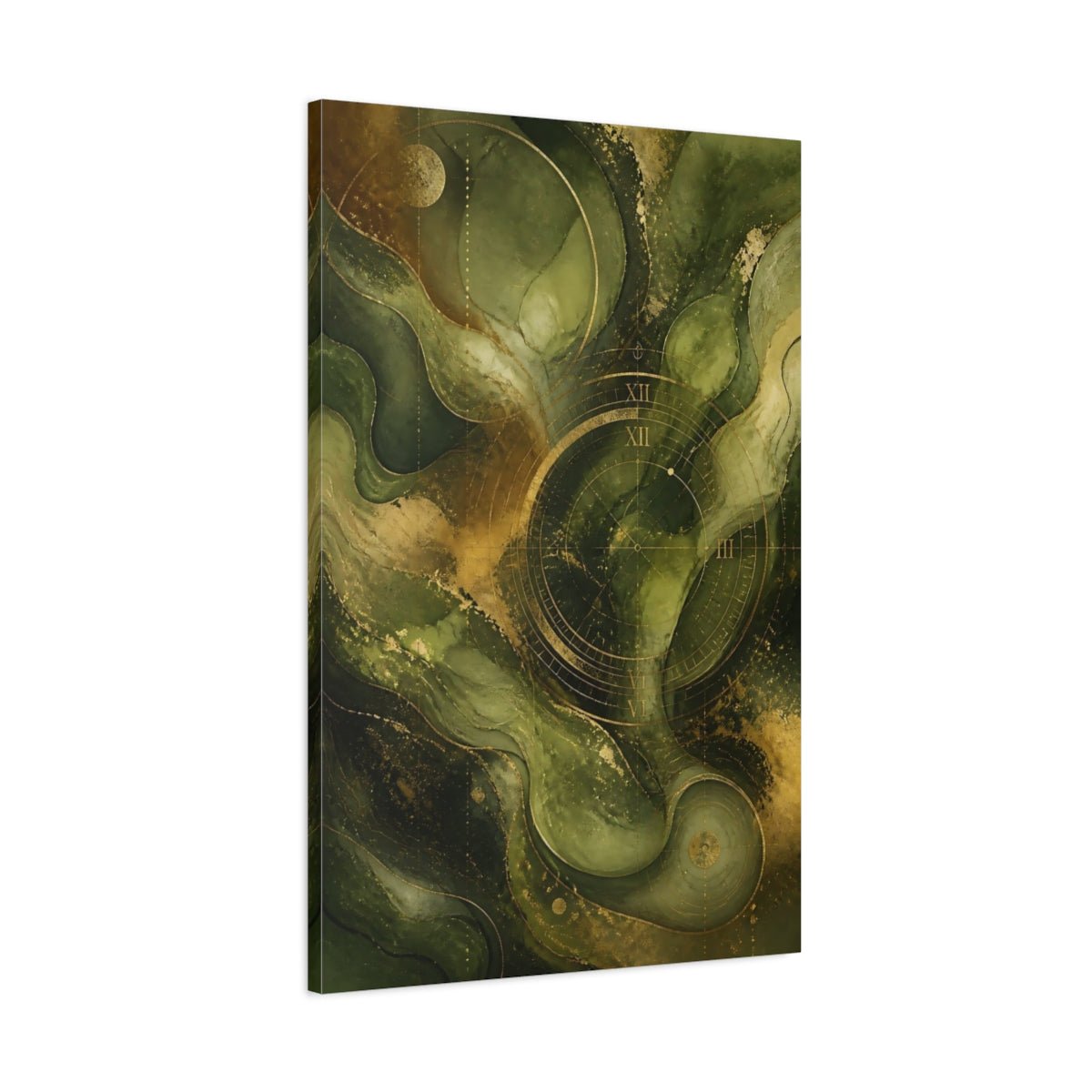 Abstract Clock Green Gold Canvas Print – Modern Decor for Living Room, Above Fireplace - YesArtYes