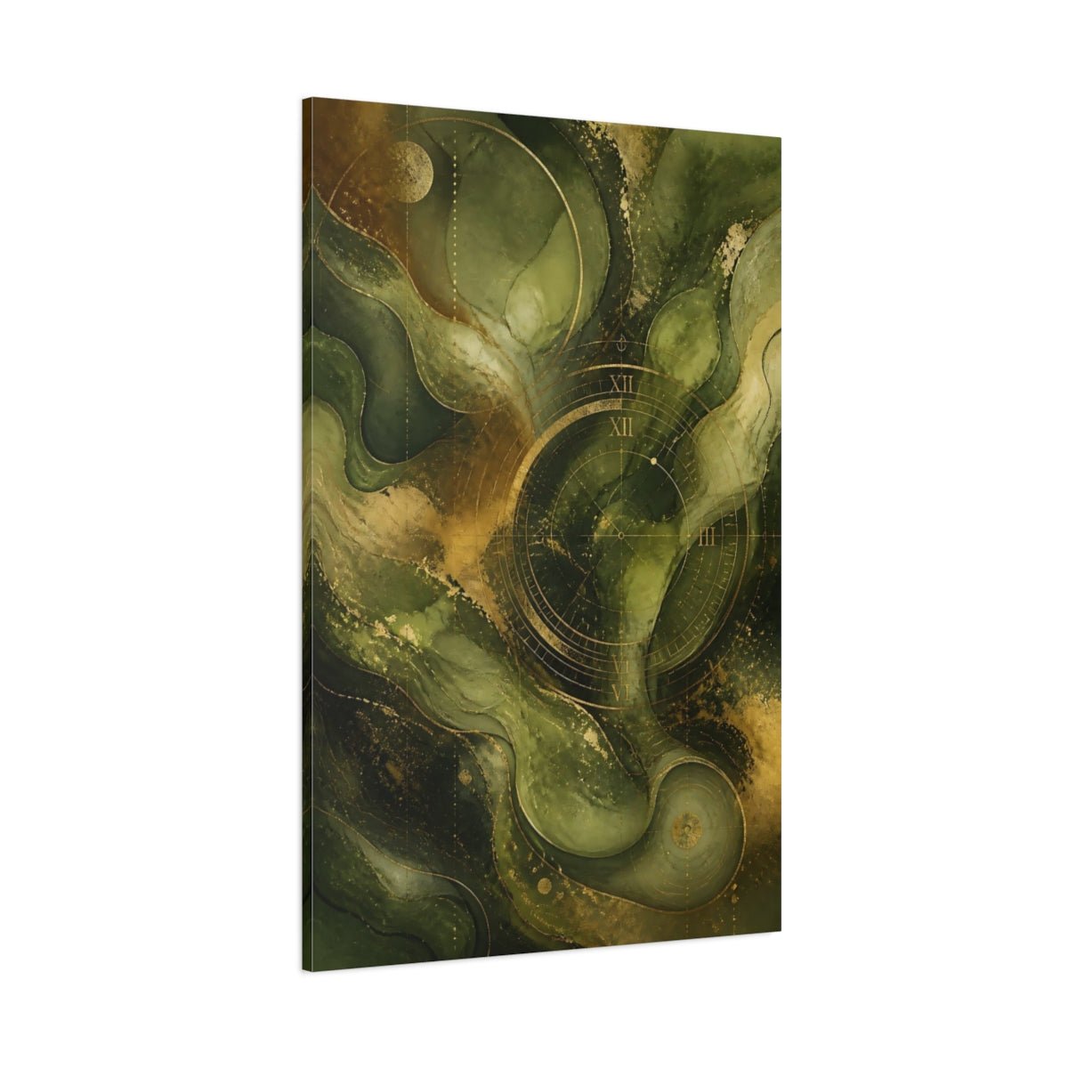Abstract Clock Green Gold Canvas Print – Modern Decor for Living Room, Above Fireplace - YesArtYes