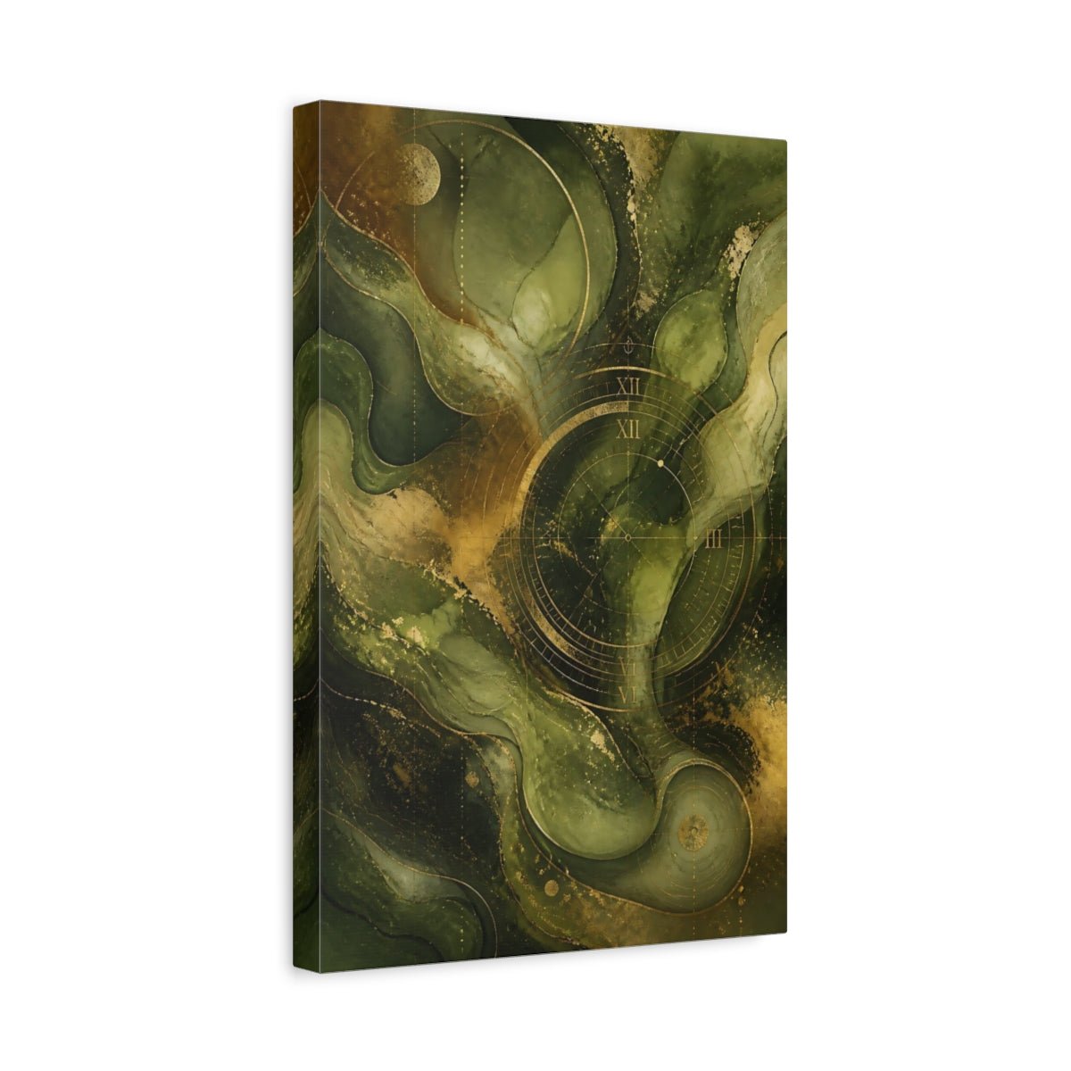 Abstract Clock Green Gold Canvas Print – Modern Decor for Living Room, Above Fireplace - YesArtYes