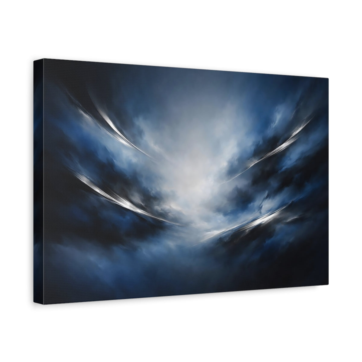 Side Mockup 4. Abstract Abstract Clouds Blue Abstract shown as stretched canvas wall art