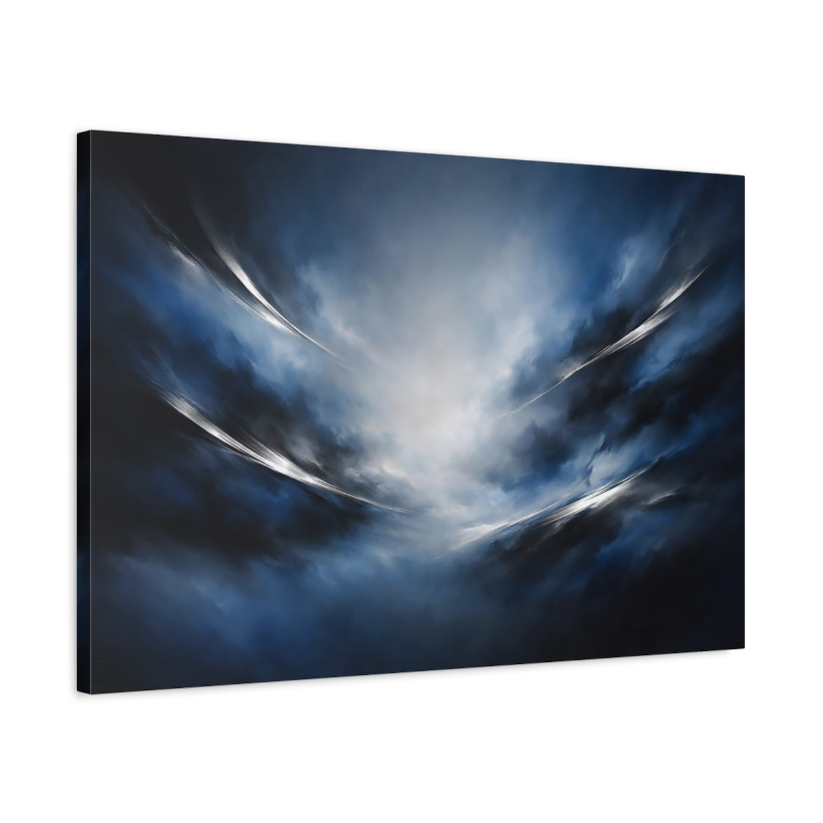 Side Mockup 2. Abstract Abstract Clouds Blue Abstract shown as stretched canvas wall art