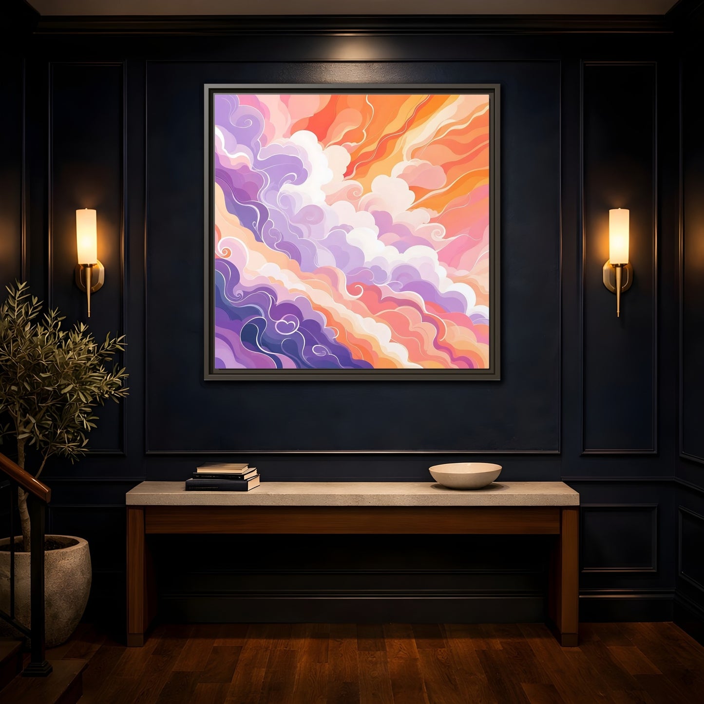 Mockup 4. Abstract Clouds Colorful Abstract Clouds shown as framed canvas print