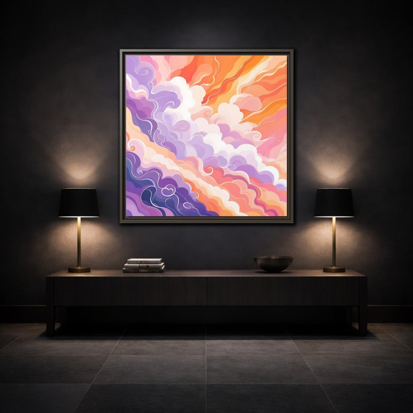 Abstract Clouds Colorful Framed Canvas Print – Living Room, Above Couch - YesArtYes