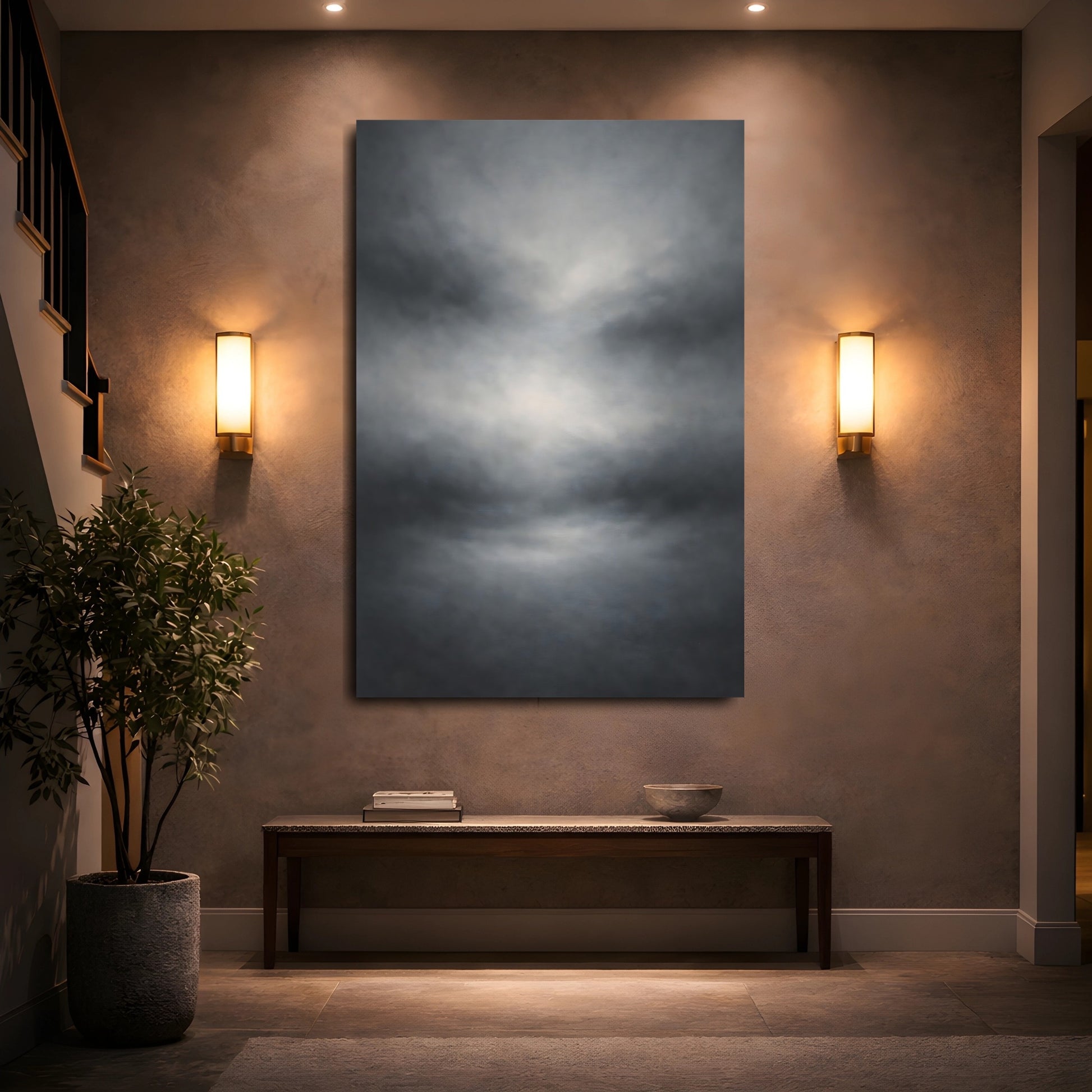 Mockup 4. Abstract Cloudscape Gray Abstract Cloud shown as stretched canvas wall art