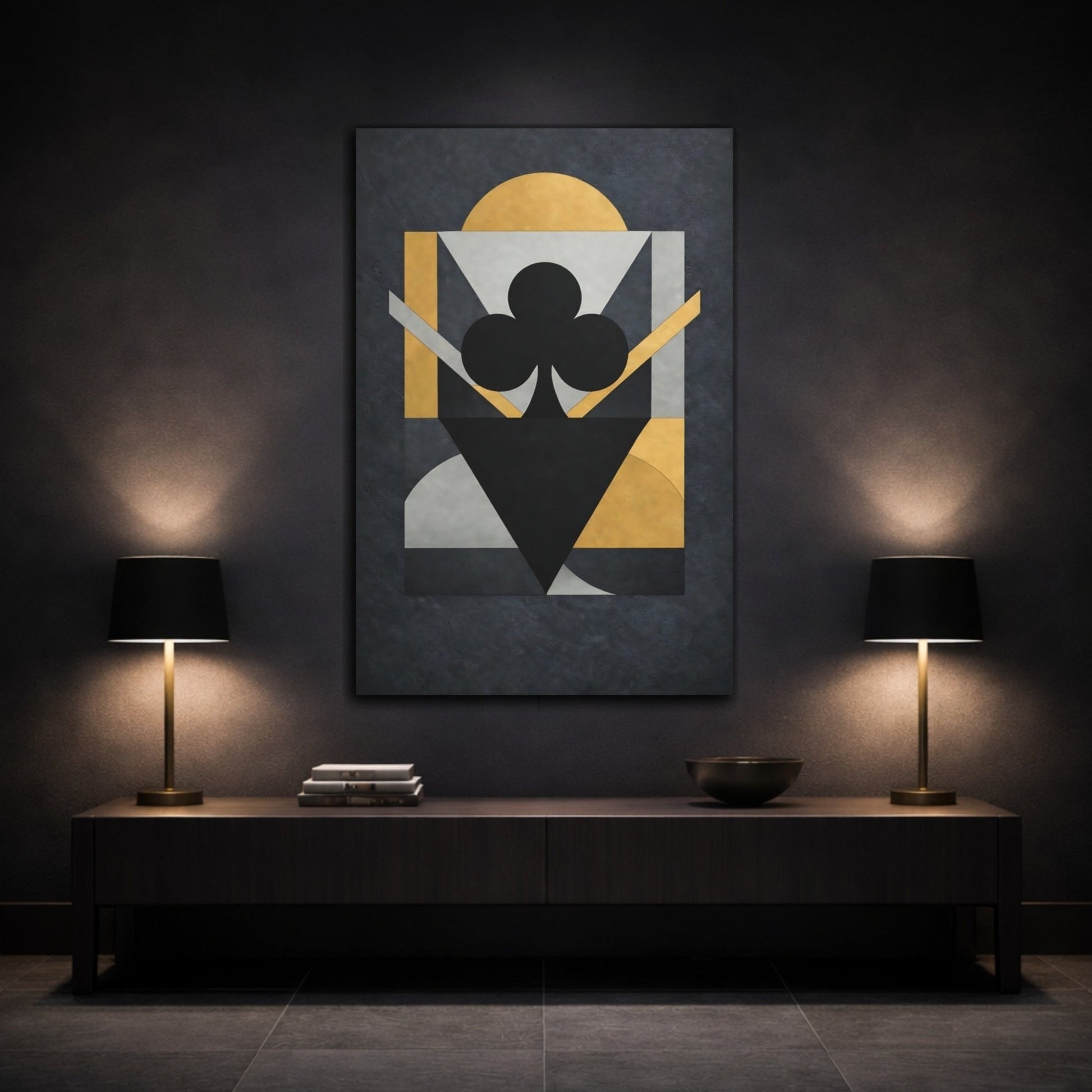 Abstract Club Symbol Black Gold Geometric - Canvas Wall Art Print - YesArtYes
