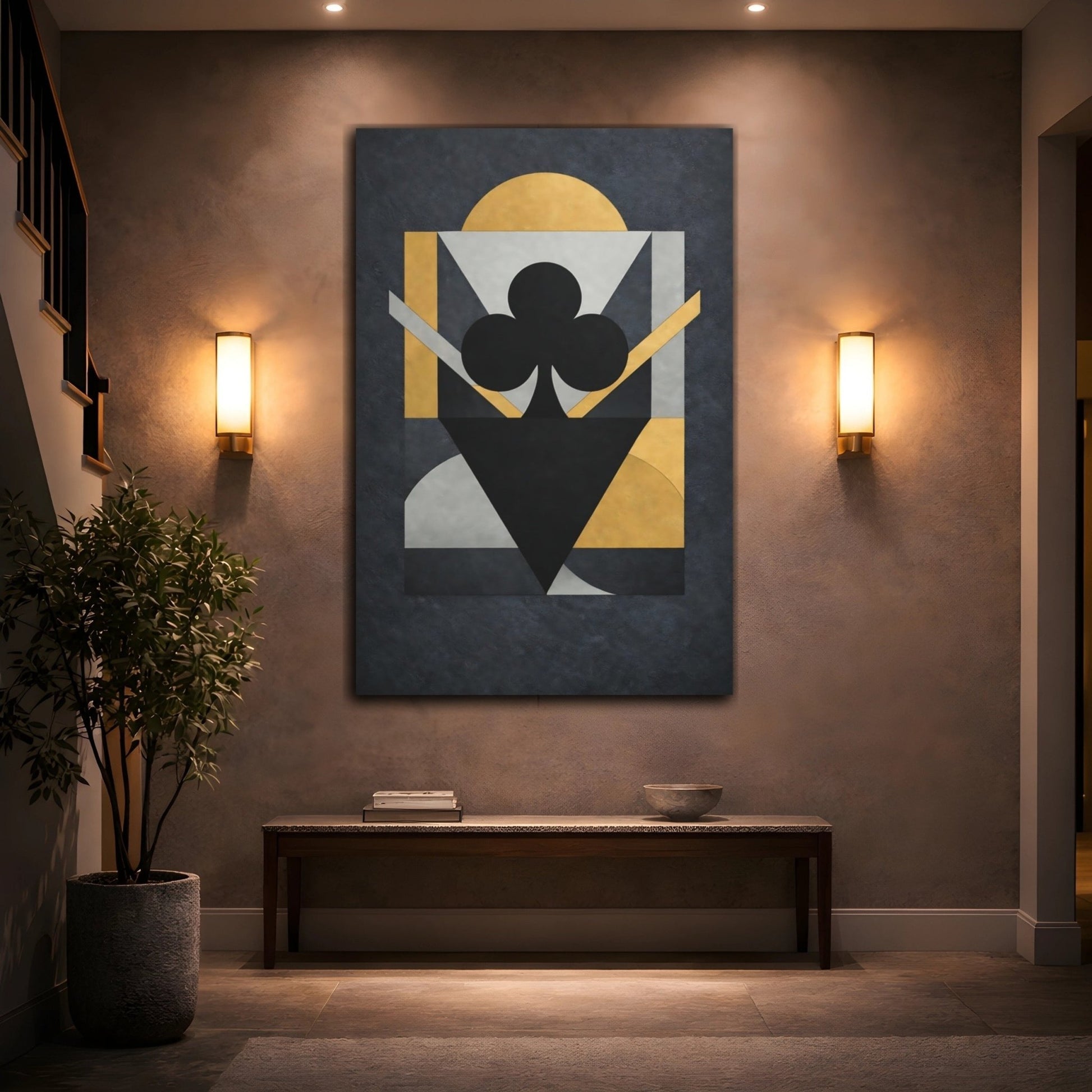 Abstract Club Symbol Black Gold Geometric - Canvas Wall Art Print - YesArtYes