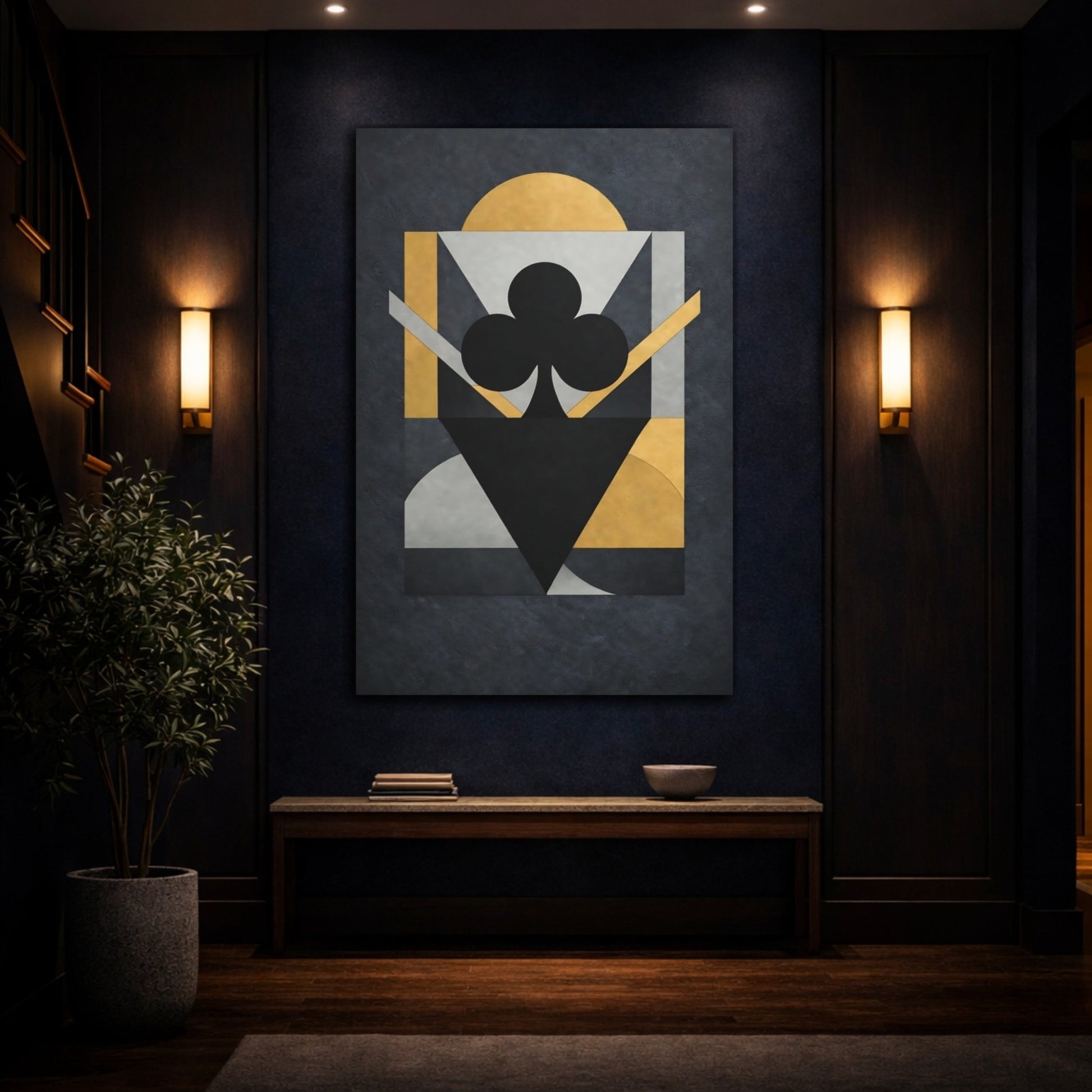 Abstract Club Symbol Black Gold Geometric - Canvas Wall Art Print - YesArtYes
