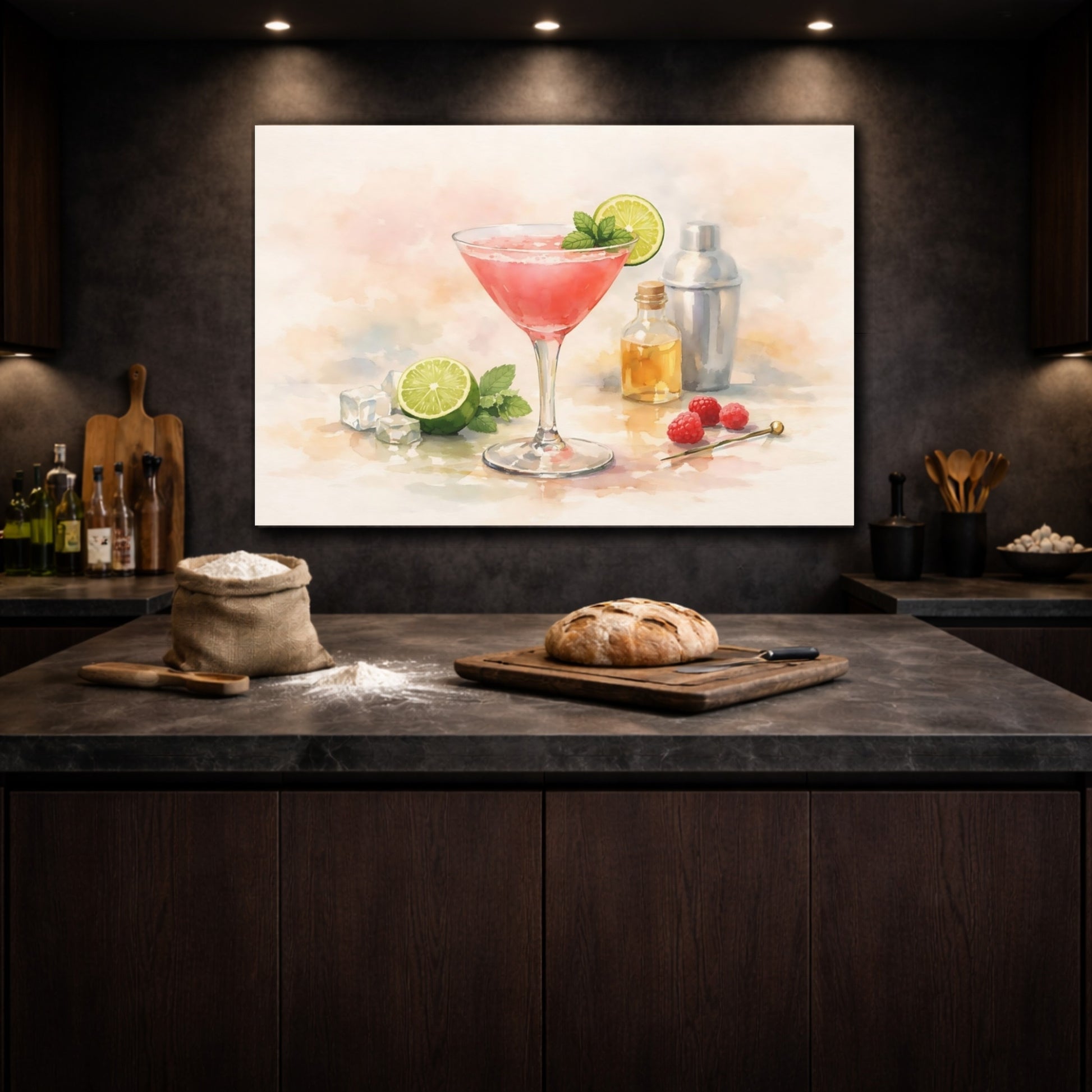 Abstract Cocktail Pink Cocktail shown as front canvas room wall art