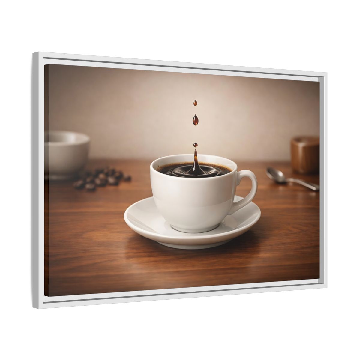 Side Mockup 10. Abstract Coffee Drip Coffee Splash shown as stretched canvas wall art