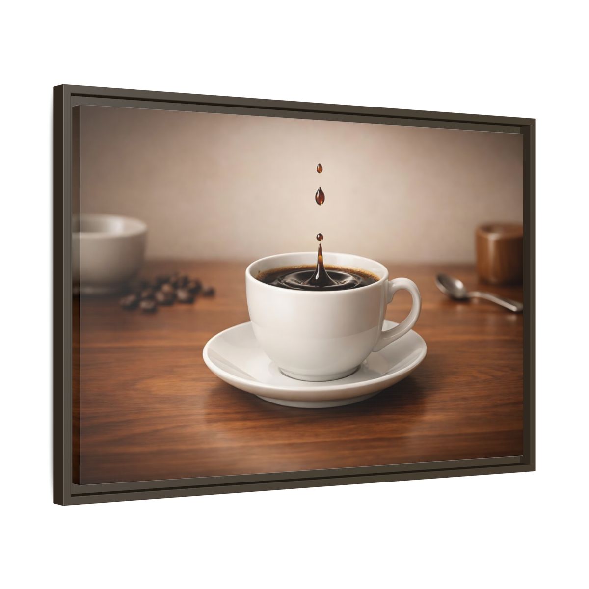 Side Mockup 11. Abstract Coffee Drip Coffee Splash shown as stretched canvas wall art