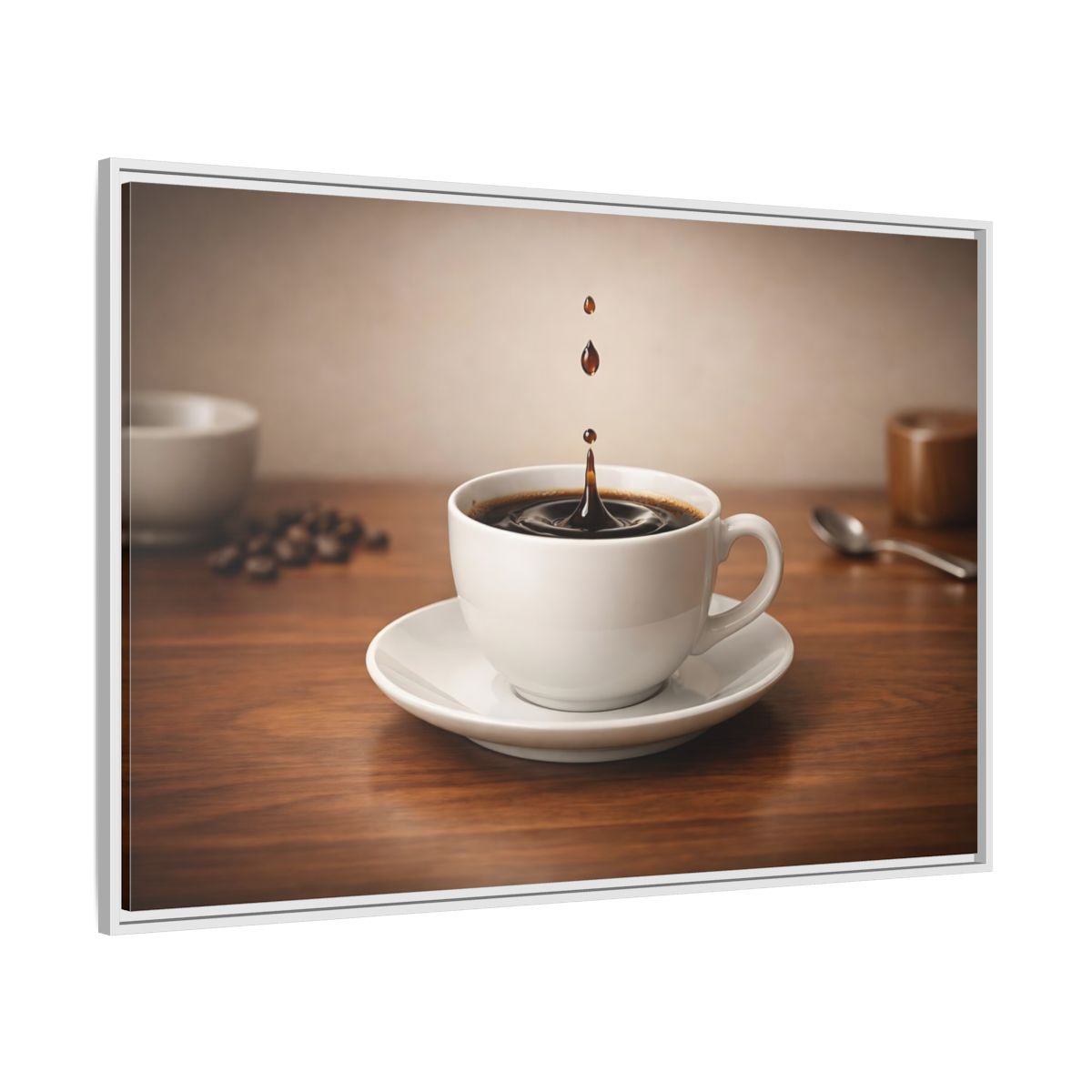 Side Mockup 7. Abstract Coffee Drip Coffee Splash shown as stretched canvas wall art