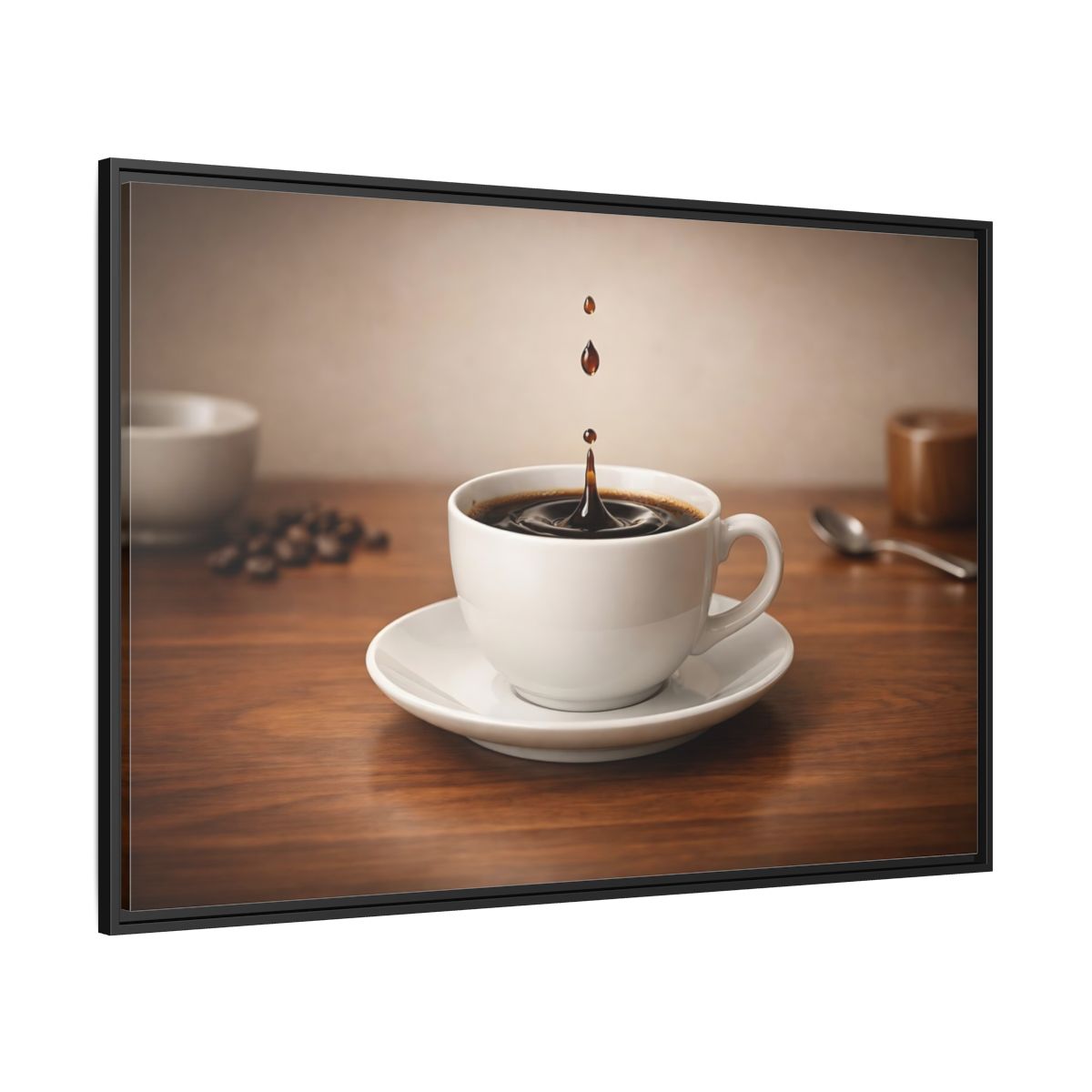Side Mockup 12. Abstract Coffee Drip Coffee Splash shown as stretched canvas wall art