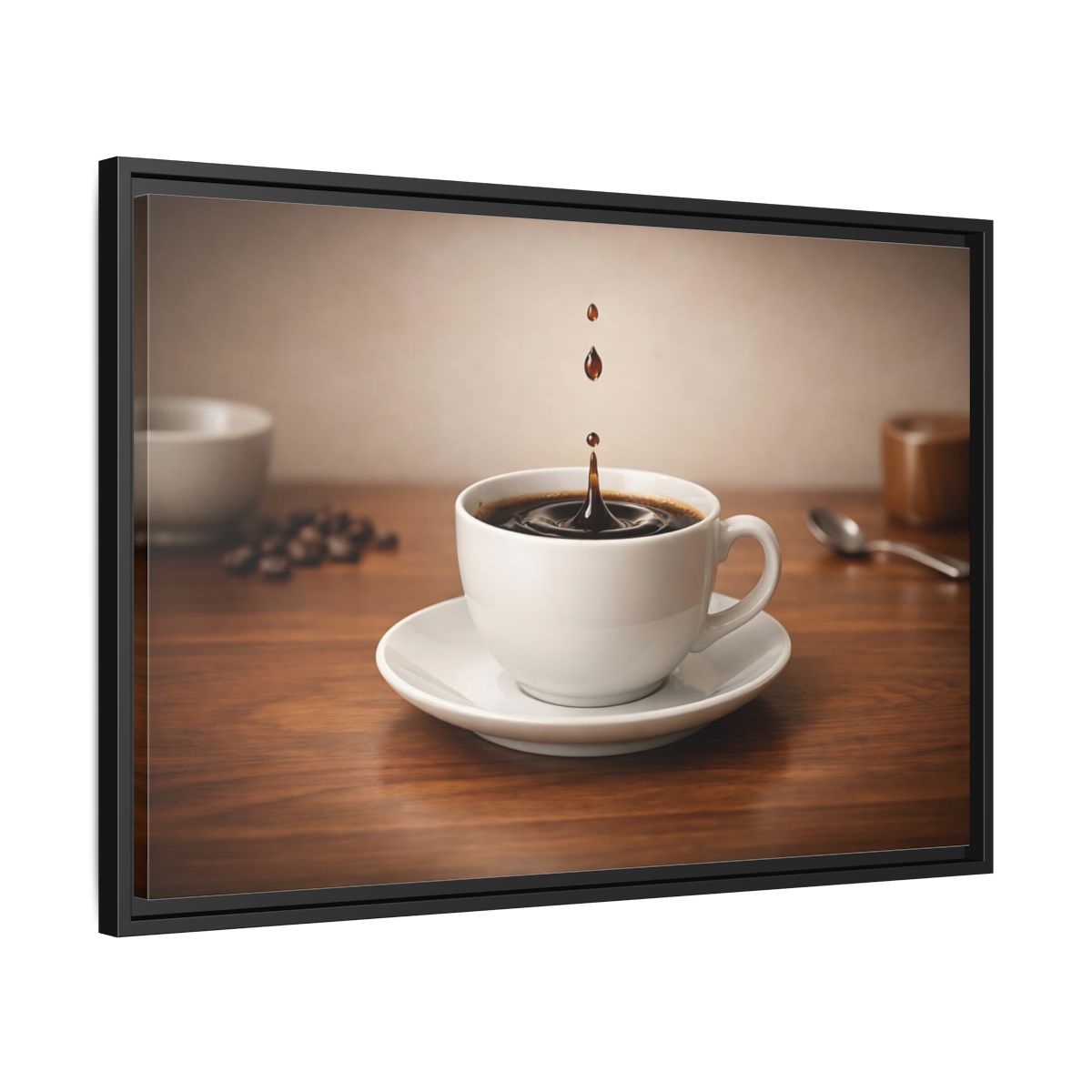 Side Mockup 14. Abstract Coffee Drip Coffee Splash shown as stretched canvas wall art