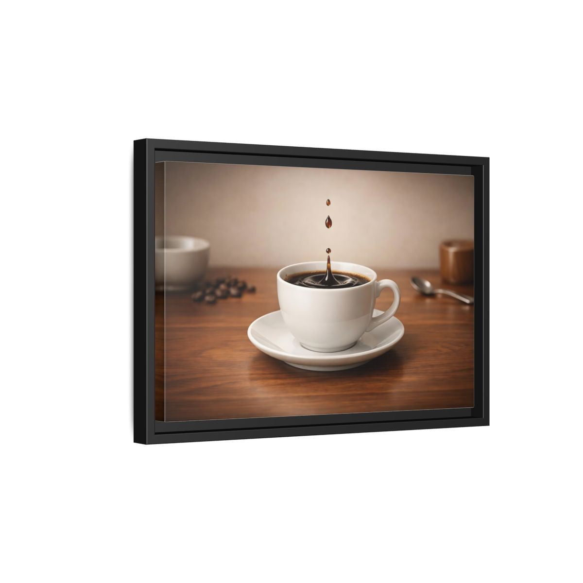 Side Mockup 6. Abstract Coffee Drip Coffee Splash shown as stretched canvas wall art