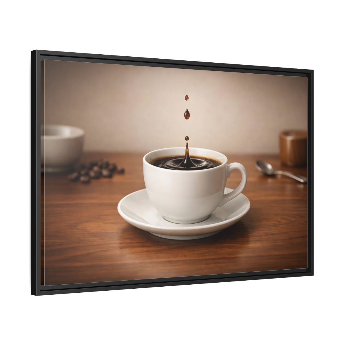 Side Mockup 13. Abstract Coffee Drip Coffee Splash shown as stretched canvas wall art