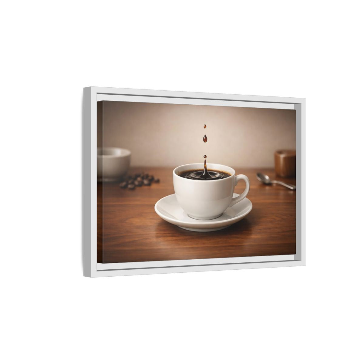 Side Mockup 4. Abstract Coffee Drip Coffee Splash shown as stretched canvas wall art