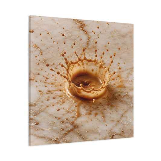 Main Mockup. Abstract Coffee Splash Brown And Beige shown as stretched canvas wall art