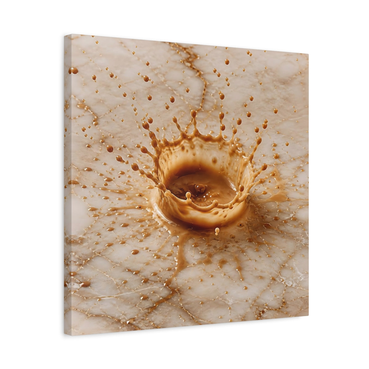 Side Mockup 5. Abstract Coffee Splash Brown And Beige shown as stretched canvas wall art
