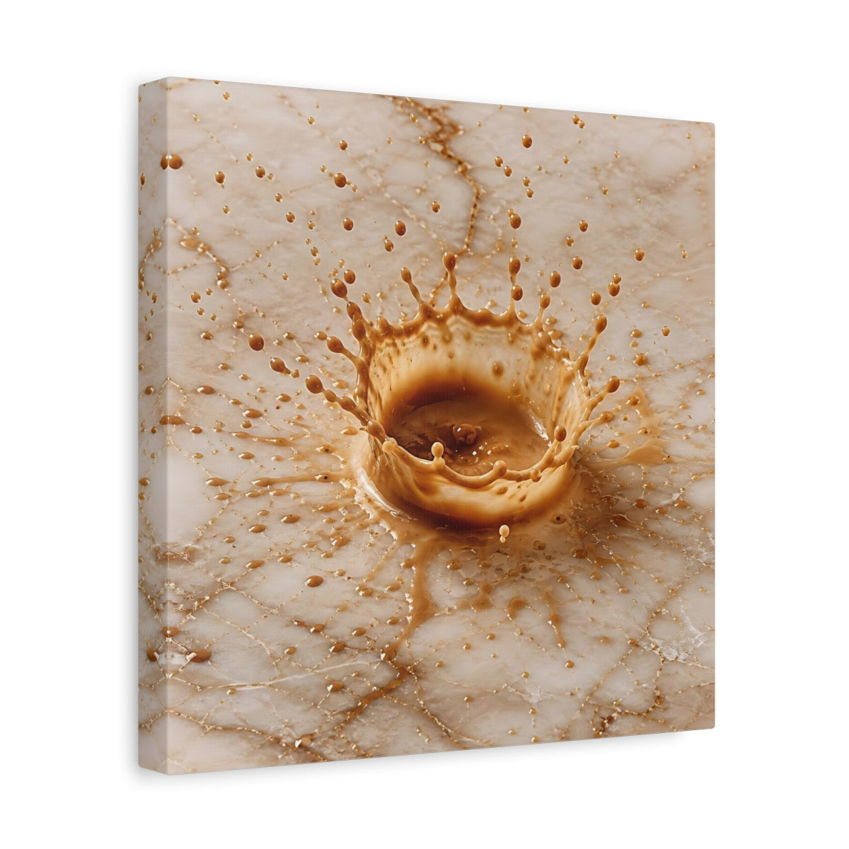 Side Mockup 8. Abstract Coffee Splash Brown And Beige shown as stretched canvas wall art