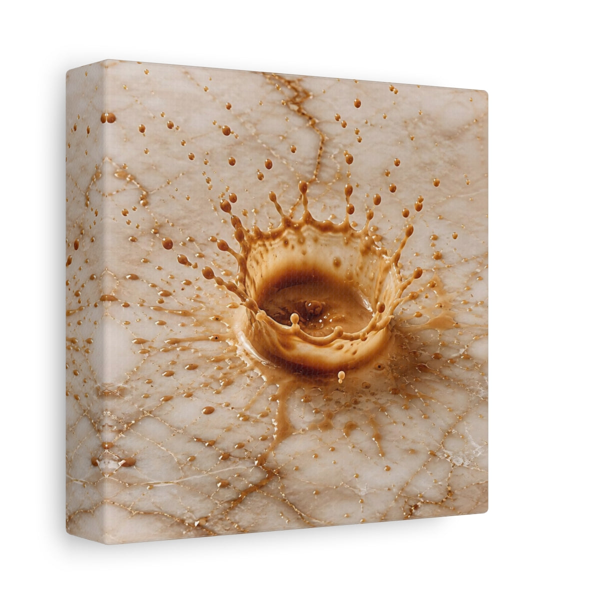 Side Mockup 2. Abstract Coffee Splash Brown And Beige shown as stretched canvas wall art