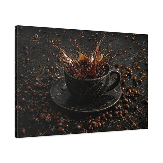 Main Mockup. Abstract Coffee Splash Brown And Black shown as stretched canvas wall art