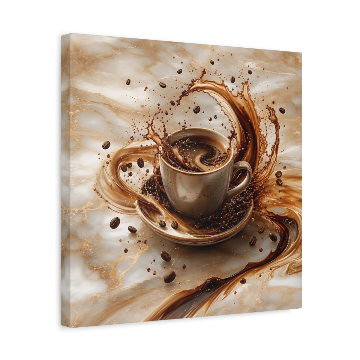 Side Mockup 6. Abstract Coffee Splash Brown And Gold shown as stretched canvas wall art