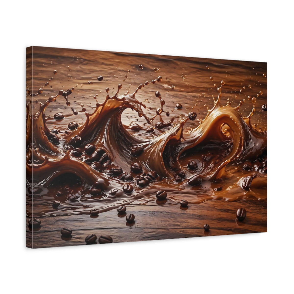 Side Mockup 3. Abstract Coffee Splash Brown Coffee Splash shown as stretched canvas wall art
