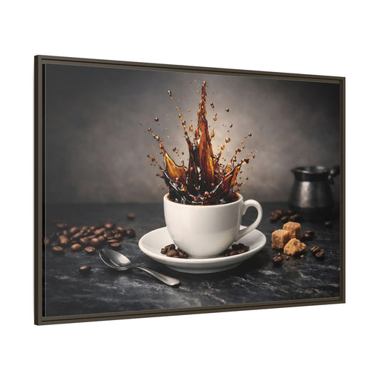 Main Mockup. Abstract Coffee Splash Brown Coffee Splash shown as stretched canvas wall art