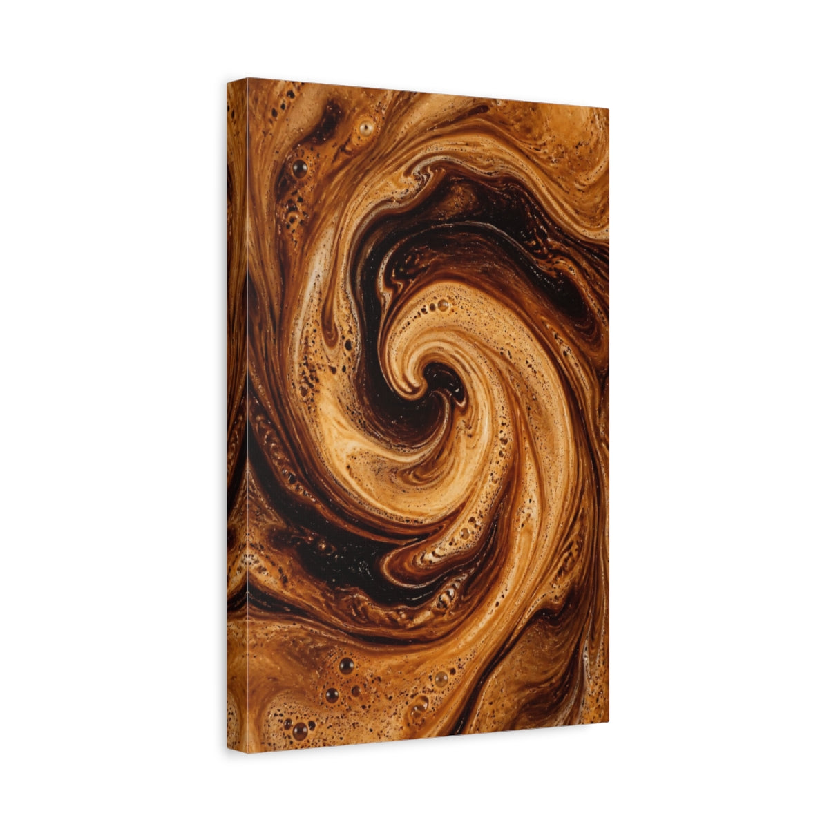 Side Mockup 4. Abstract Coffee Swirl Brown Coffee shown as stretched canvas wall art